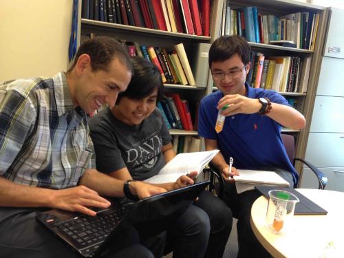 Tonio, Irna and Kevin plan surfactant activity measurements using the glycolipid harvested from the bioreactor runs